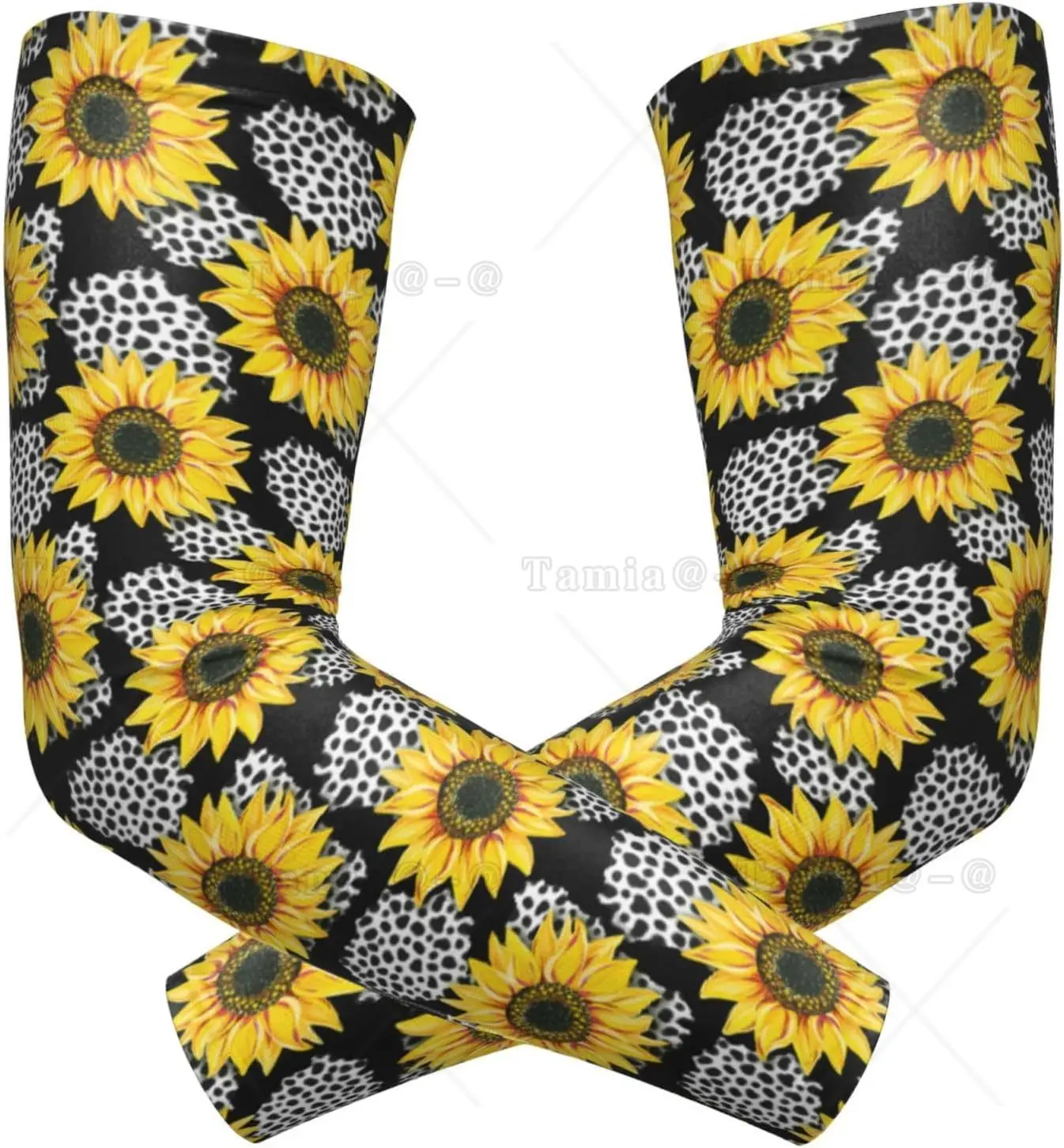Sunflower and Cow Prints Arm Sleeves Cover UV Sun Protection Sports Protective Sleeves for Men Women