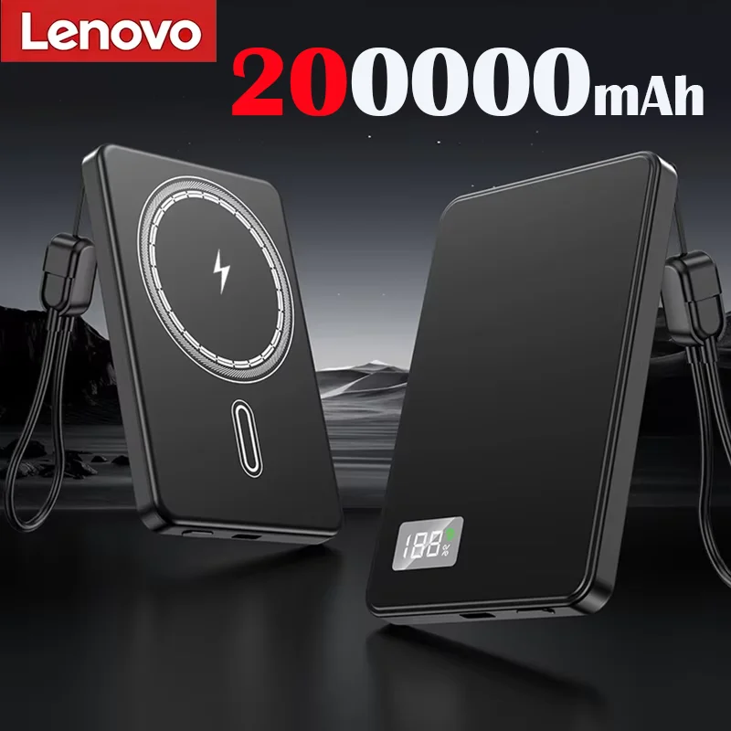 Lenovo 500000mAh Magnetische Draadloze Powerbank Ultradun Draagbaar CCC Gecertificeerd Supersnel Opladen LED Display Pack voor MagSafe