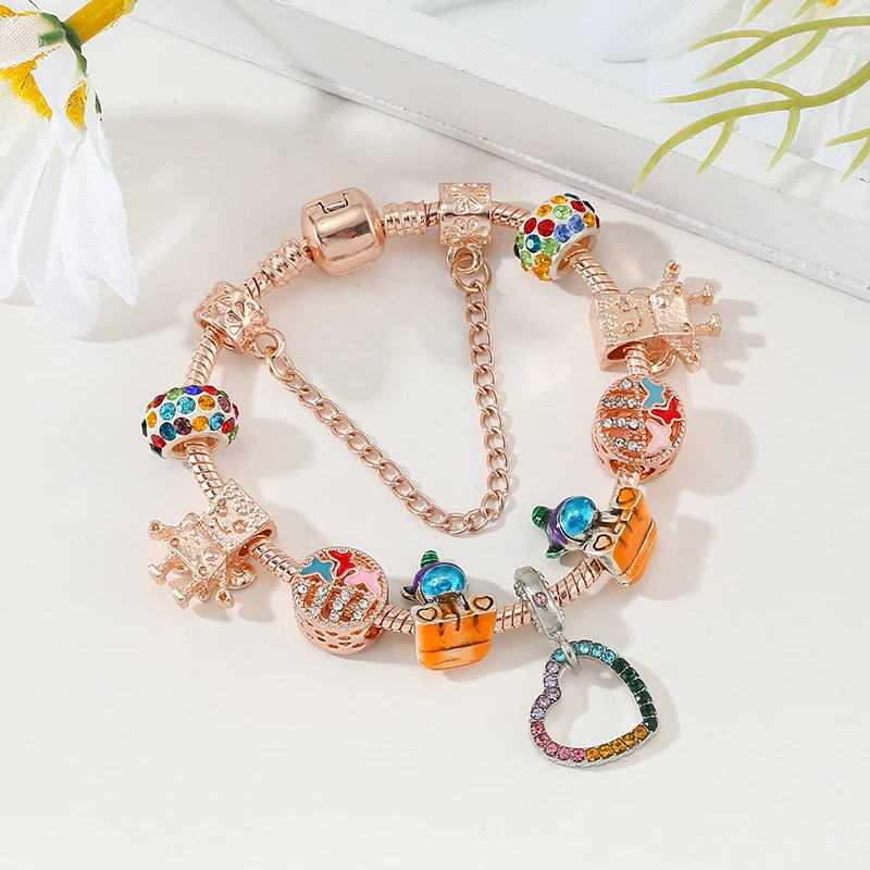 Togory Rainbow Bella Beads Charm Bracelet With Silver Plated Chain Bracelet For Women DIY Pulseras Jewelry Gift Dropshipping