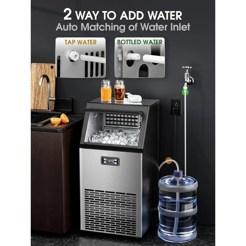 V2.0 Commercial Ice Maker,100 lbs,2-Way Add Water,Under Counter Ice Maker Self Cleaning,Ice Machine with 24 Hour Timer