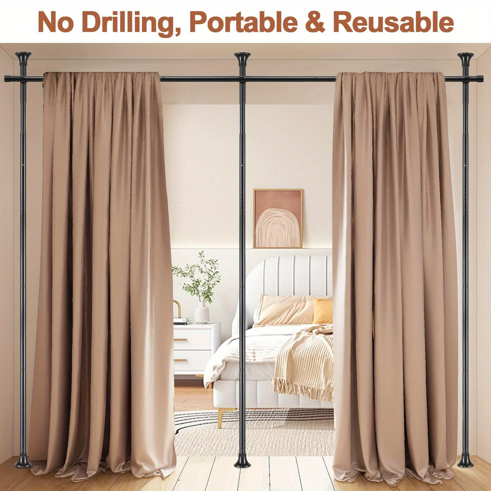 

Room Divider Curtain Rod - No Drilling Tension Rod Room Dividers for Space Partitions, 4-10ft (H) 28-114 Inch(W) Adjustable