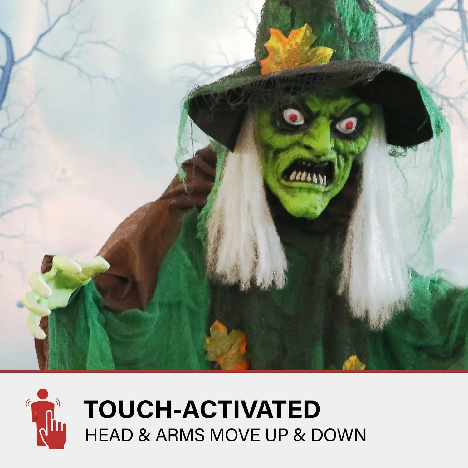 Halloween Animatronic Talking Forest Witch Prop with Lights and Motion, Battery Operated Scary Decoration for Indoor or Covered Outdoor Use, Creepy Halloween Props for Home 3