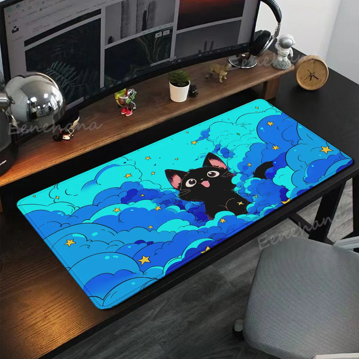 Black Cat Clouds Fast Delivery Keyboard Pad Lock-edge Extended Mousepad Kawaii Pink Purple Office Desktop Protection Pad XXL Rug