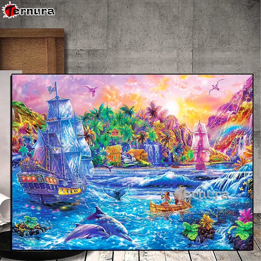 Diamond Painting Fairy tale world Full Square Diamond Embroidery sea vessel Pictures Rhinestones Mosaic Cross Stitch Home Decor