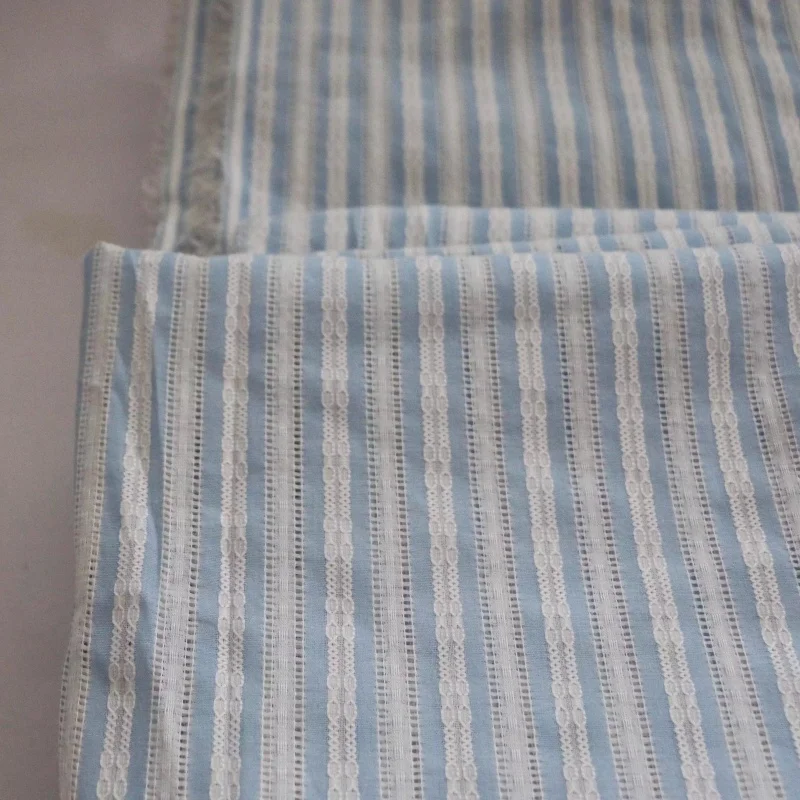 قماش بوليستر مخطط من قماش القطن الأزرق والأبيض من Ins Style