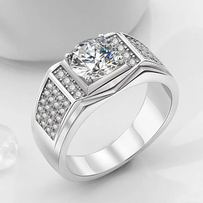 Huajie Charming Men's Full Paved Brilliant Zircon for Men Light Luxury Ring Jewelry Accessories Trend