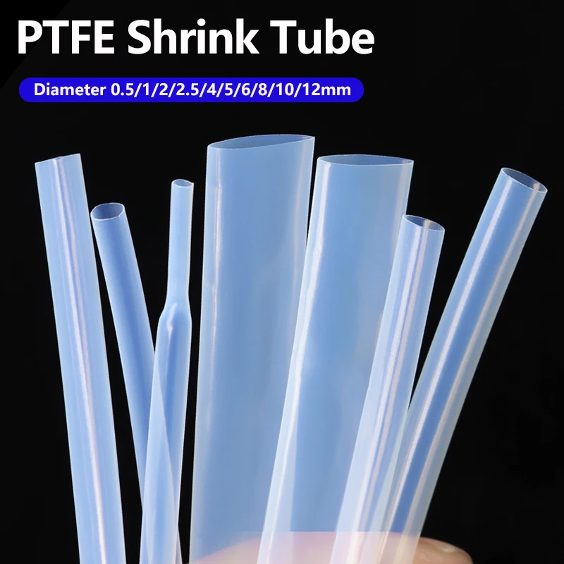1/5m Transparent 1.7:1 PTFE Heat Shrink Tube 0.5/1/2/2.5/4/5/6/8/10/12 mm High Temperature 260℃ Shrinkage Tubing For Wires 600V