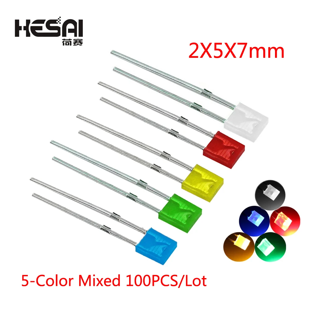 2x5x7 2x3x4 Square 5-Color Mixed Short-LEG Light-Emitting Diode LED In-Line Lamp Beads Diy Kit Diffused