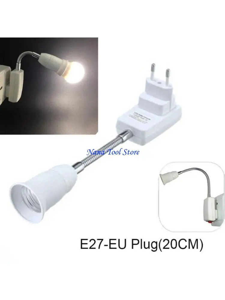31GJ EU Plug Bulb Holder Converter E27 Plug in Light Socket Adapter with On/Off