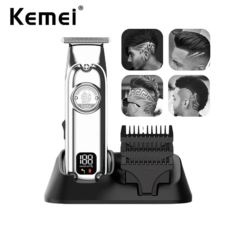 

Kemei All metal Mini Trimmer Men Professional Zero Gapped T-Blade Outlining Cordless Barber Hair Clippers Finish Cutting Machine