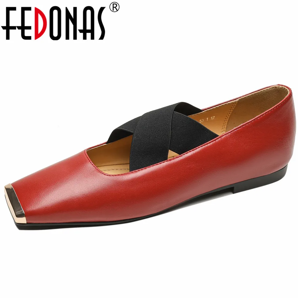 FEDONAS Women Flats Genuine Leather Metal Decoration Ballet Flats Square Toe Casual Working Spring Summer Concise Shoes Woman