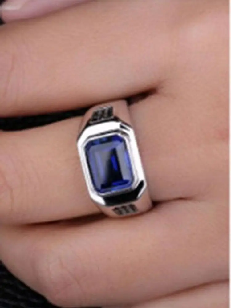 BOCAI New 100% Pure S925 Silver Jewelry Classic Dark Blue Cubic Zirconia 3A Personalized Atmosphere Punk Trend Men\'s Ring