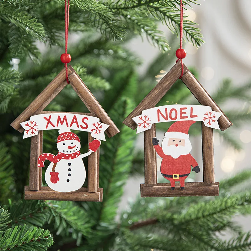 

1Pcs Christmas Cabin Wooden Small House Christmas Tree Hanging Decorations Ornaments Creative Hanging Props