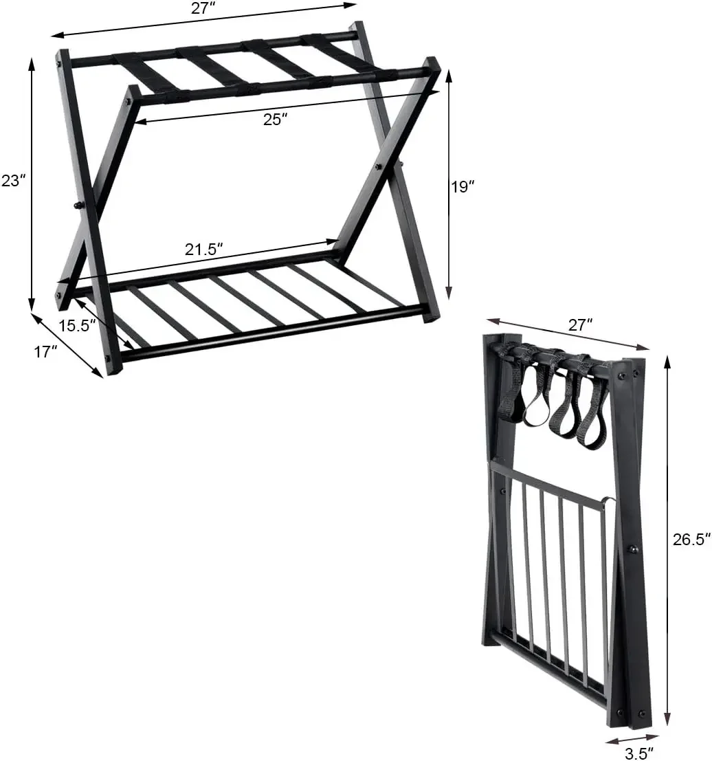 2 Tier Suitcase Stand with Storage Self, Durable Straps, Protective Cover, Large Luggage Holder for Guest Room Bedroom Hotel (Bl