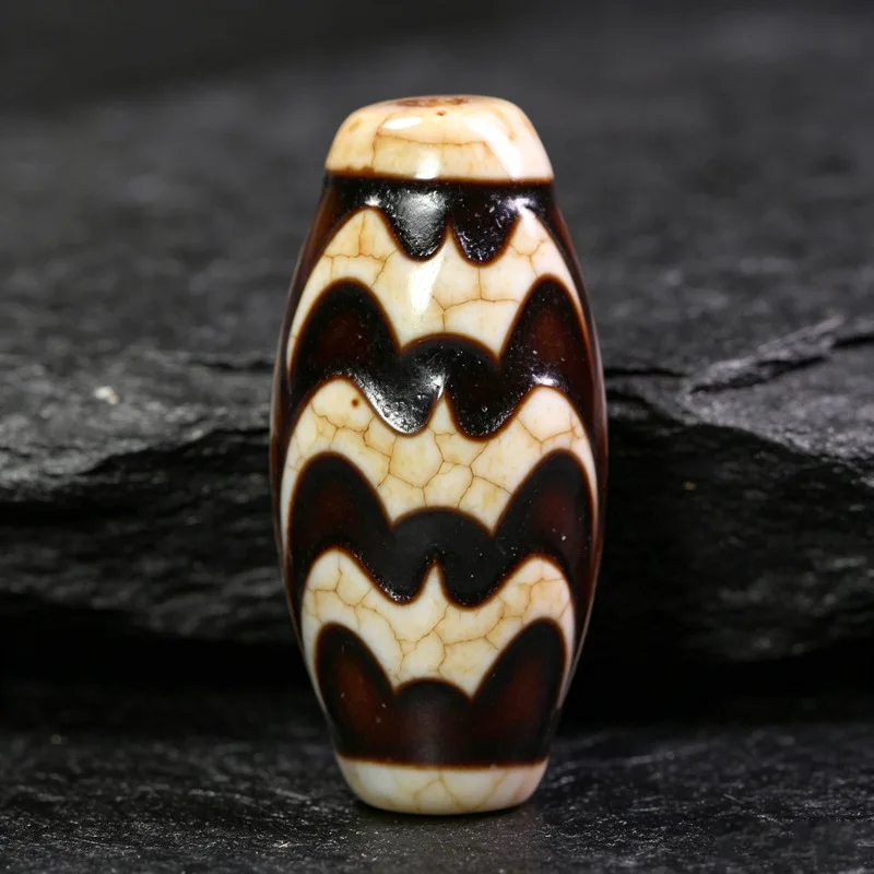Natural Tibetan Old Mine Raw Agate Five Blessings Dzi Bead Bracelet Pendant Necklace, approximately 13x26mm