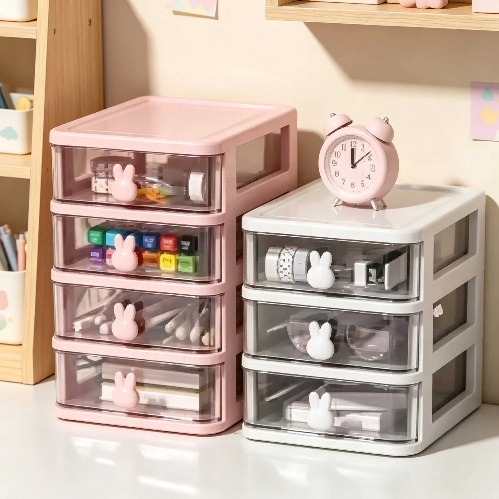 2/3/4/5 Layers Transparent Stacked Drawer Organizer Multi-Layer PP Storage Box Modular Desktop System for Office/Beauty Products