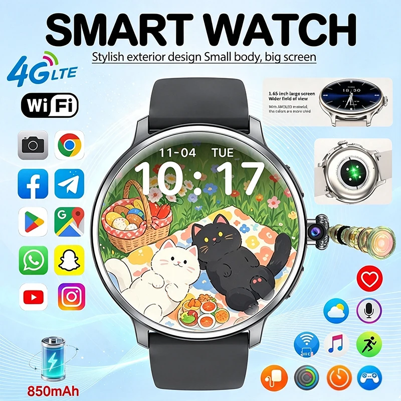 New 4G Full Network Smart Watch 1.65 Inch AMOLED Screen HD Video Call Women's Health 850mAh WIFI Download Any App Smart Watch