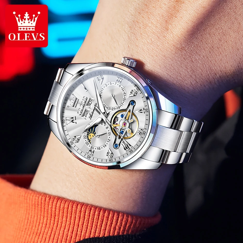 OLEVS  7028 Men\'s Watches Automatic  Mechanical Business  Wristwatch Waterproof   Chronograph  Luxury Calendar Reloj Hombre Gift