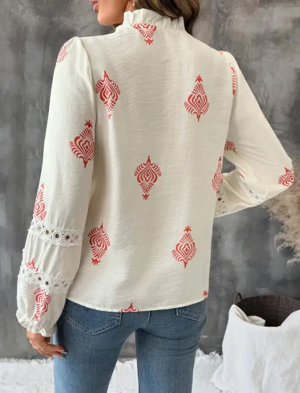 

Women's Ruffle Trimmed Country Chic Flannel round Neck Sweater Blouse Top Cute Country Style Knitwear for Ladies