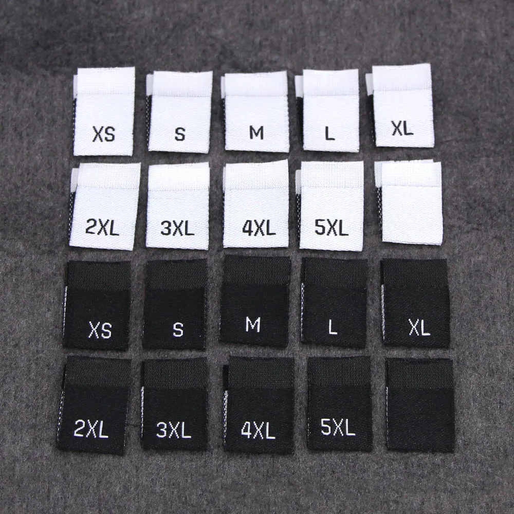 100Pcs Clothing Size Label Black White XS S M L XL 2XL 3XL 4XL Clothes Tags DIY Garment T Shirt Dress 12x35MM Label Tag