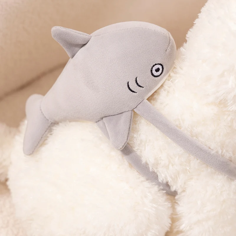 Cute Fluffy Hair West Highland Sitting Dog Soft Stuffed Animal Lifelike Fluflly Puppy Wear Shark Bag Baby Appease Doll Girl Gift