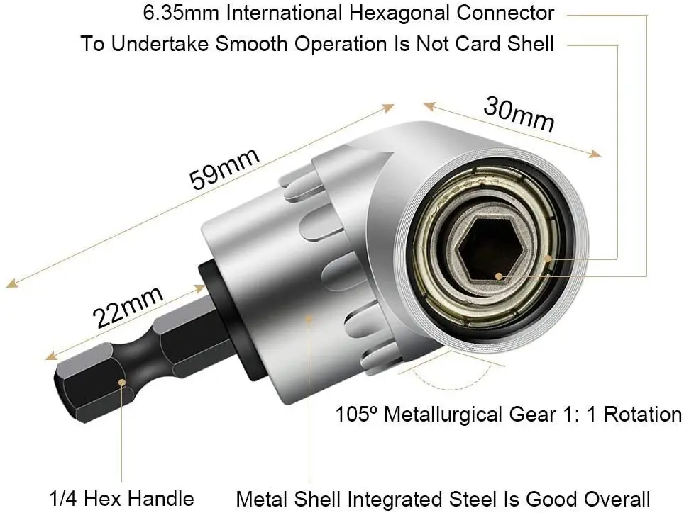 360 degree Rotatable Hex Shank 1/4" 3/8" 1/2" Impact Driver Socket Adapter 105 Degree Right Angle Screwdriver set Drill