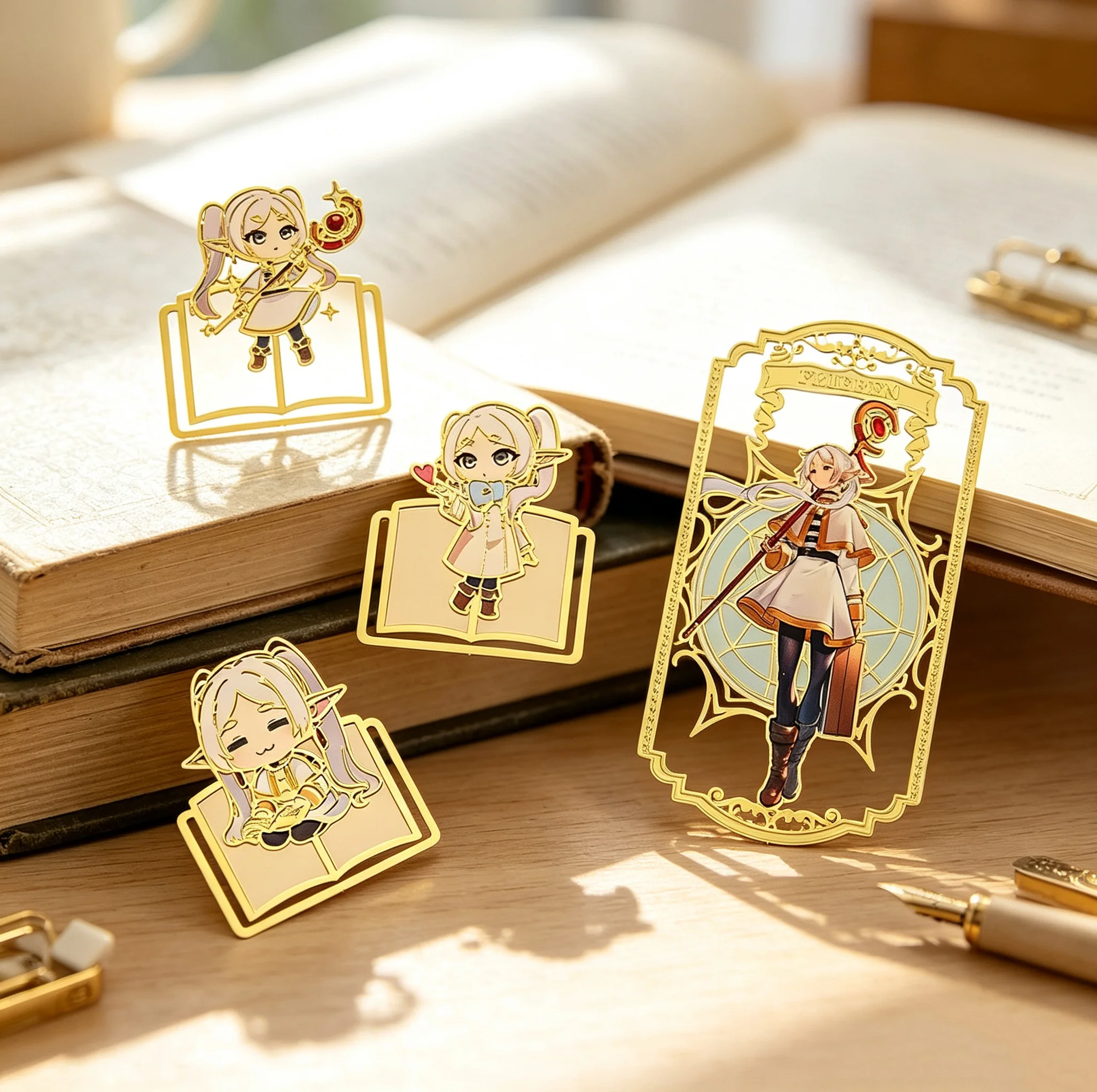 1PC gold high-end cartoon character hollow bookmark book holder, two styles, for learning, office, and reading.