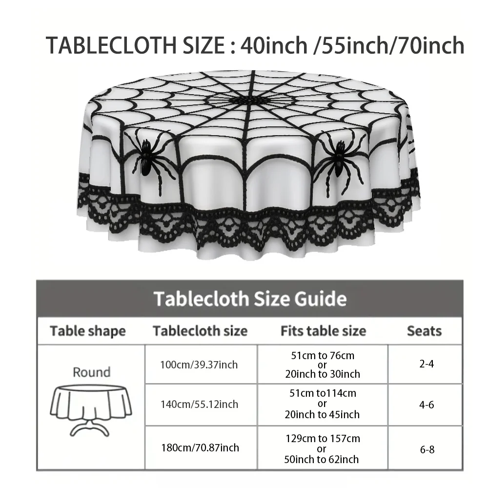 JIT 1pc Halloween-themed, spider web design round table cloth, durable polyester fabric