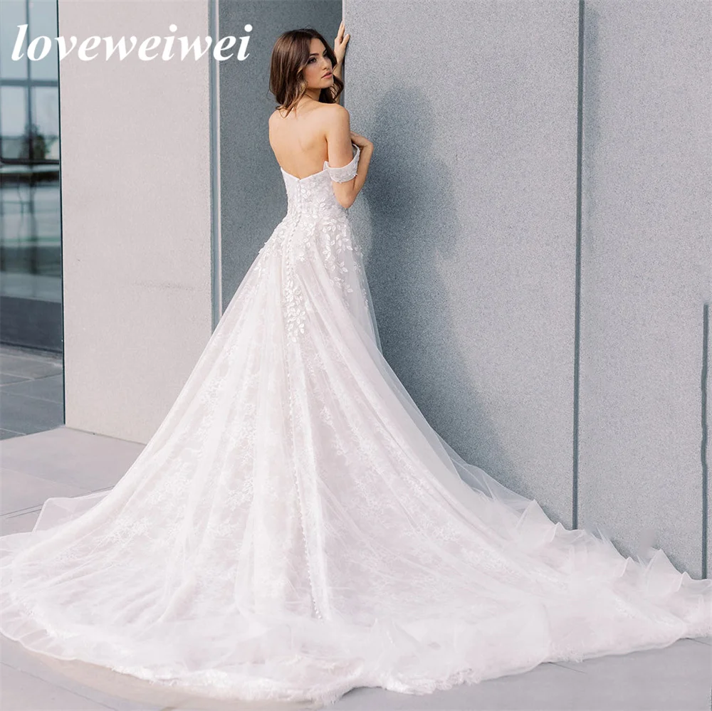 Vestidos de fiesta de boda de princesa con escote Corazón, apliques de flores de encaje 3D, vestido de novia sin mangas, tul transparente, vestidos de novia largos personalizados