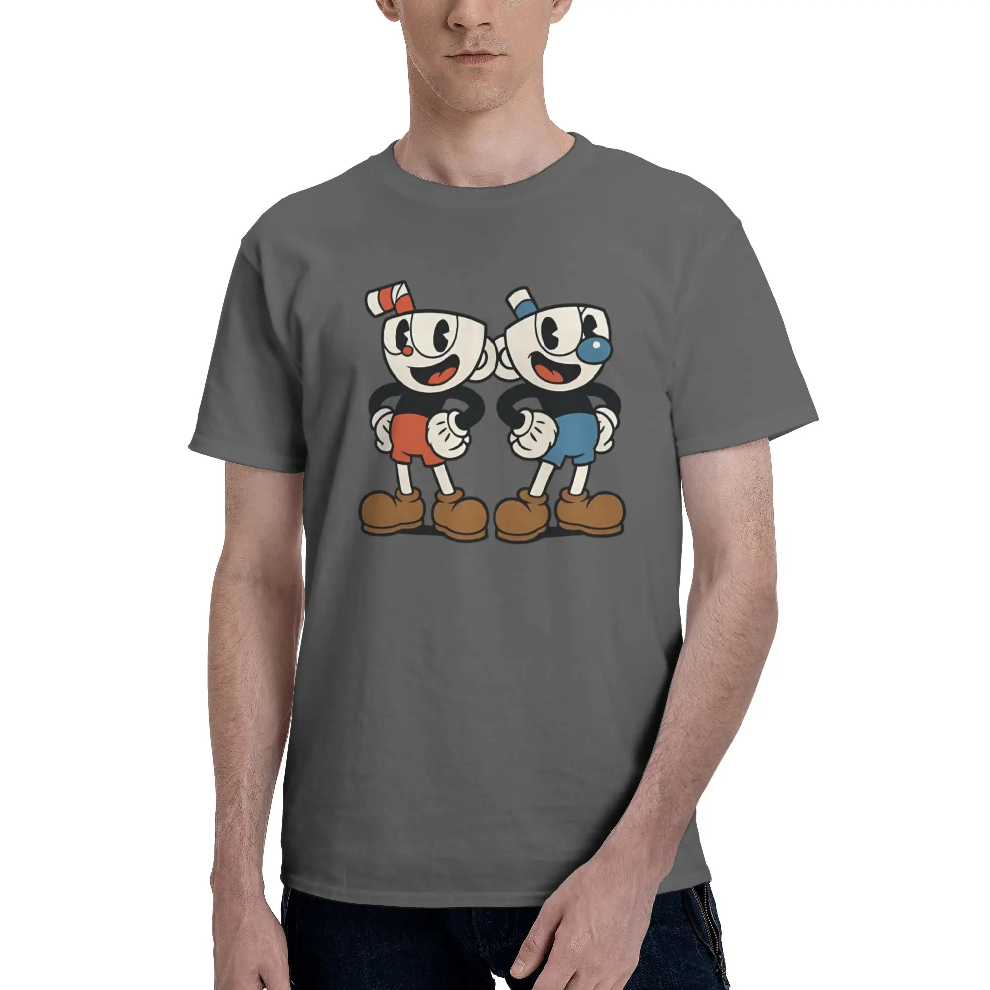 Men Women Printed Cuphead and Mugman cup mug  Tee T Shirt Pure Cotton  T-shirts Clothes