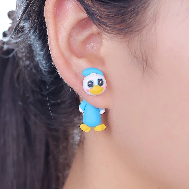 TTPAIAI 30 Brand 100% Handmade Polymer Clay Cartoon Donald Duck Stud Earrings Fashion Jewelry  3d Animal Earrings For Women Girl