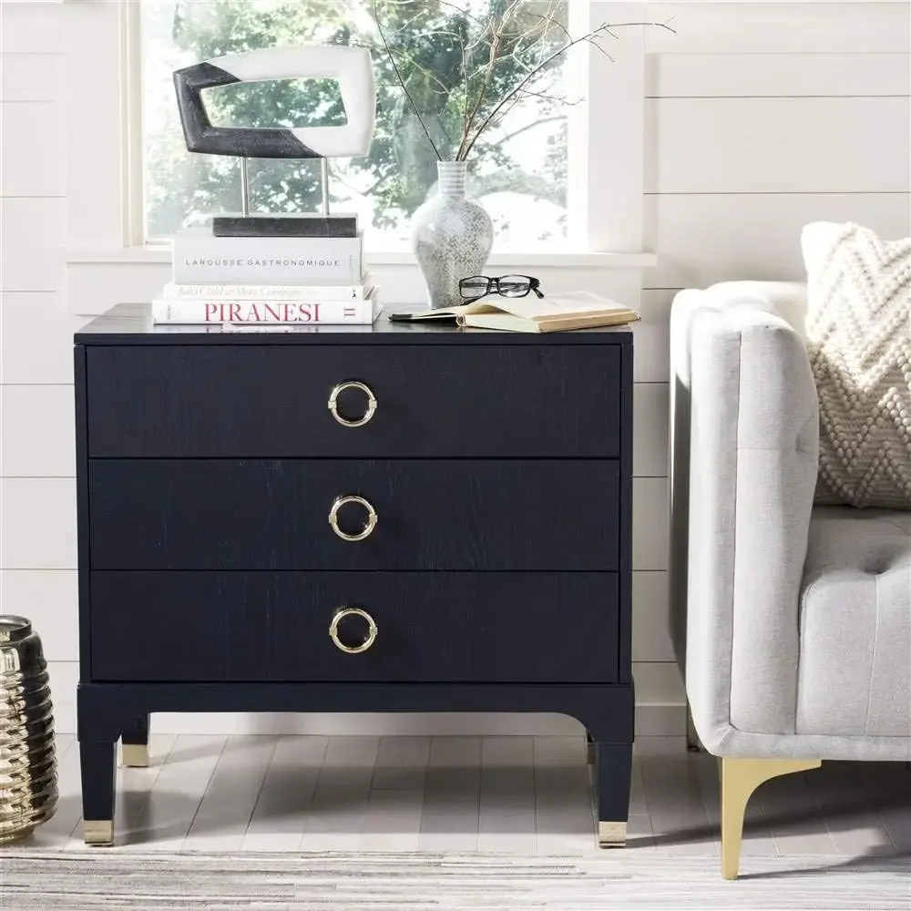 Safavieh Home Collection Lorna 3 Drawer Contemporary Night Stand Nightstand, Navy