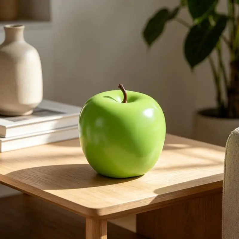 Realistic Fruit Decoration,Green ABS Plastic Fruit with Glossy Finish and Brown Stem Detail for Basket Display and Photo Styling