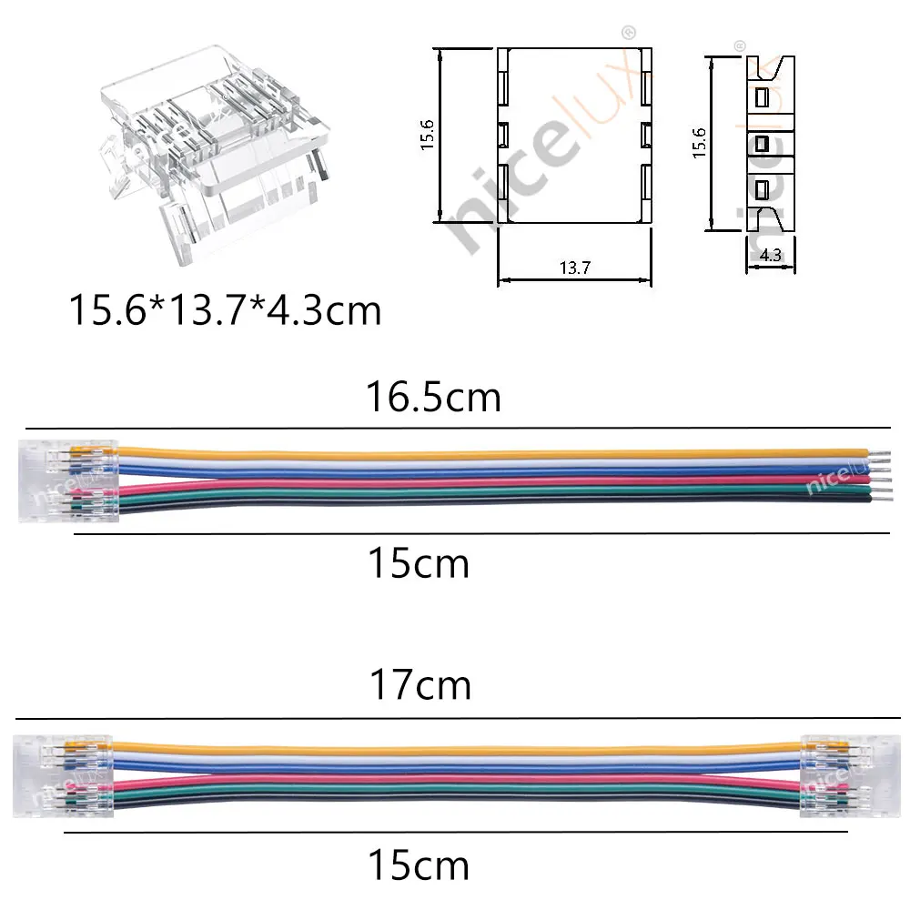 2024 6 Pin 12mm Connectors for RGBCCT FCOB Light Strips HD Transparent Solderless Cover Connector Angle for Aluminum Profile