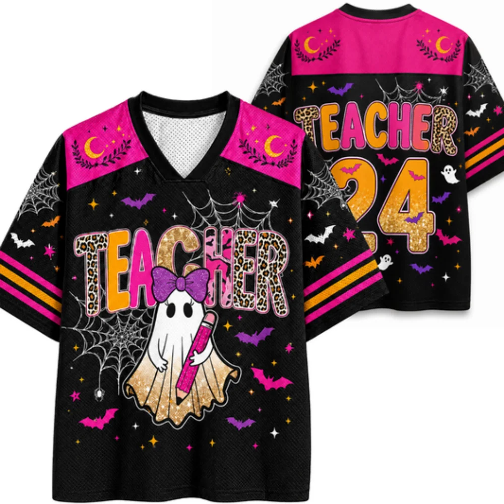 2026 Summer Hot Selling Retro Fun Halloween Print V-neck Y2K Fashion Jersey for Adults and Children Plus Size Sports T-shirt