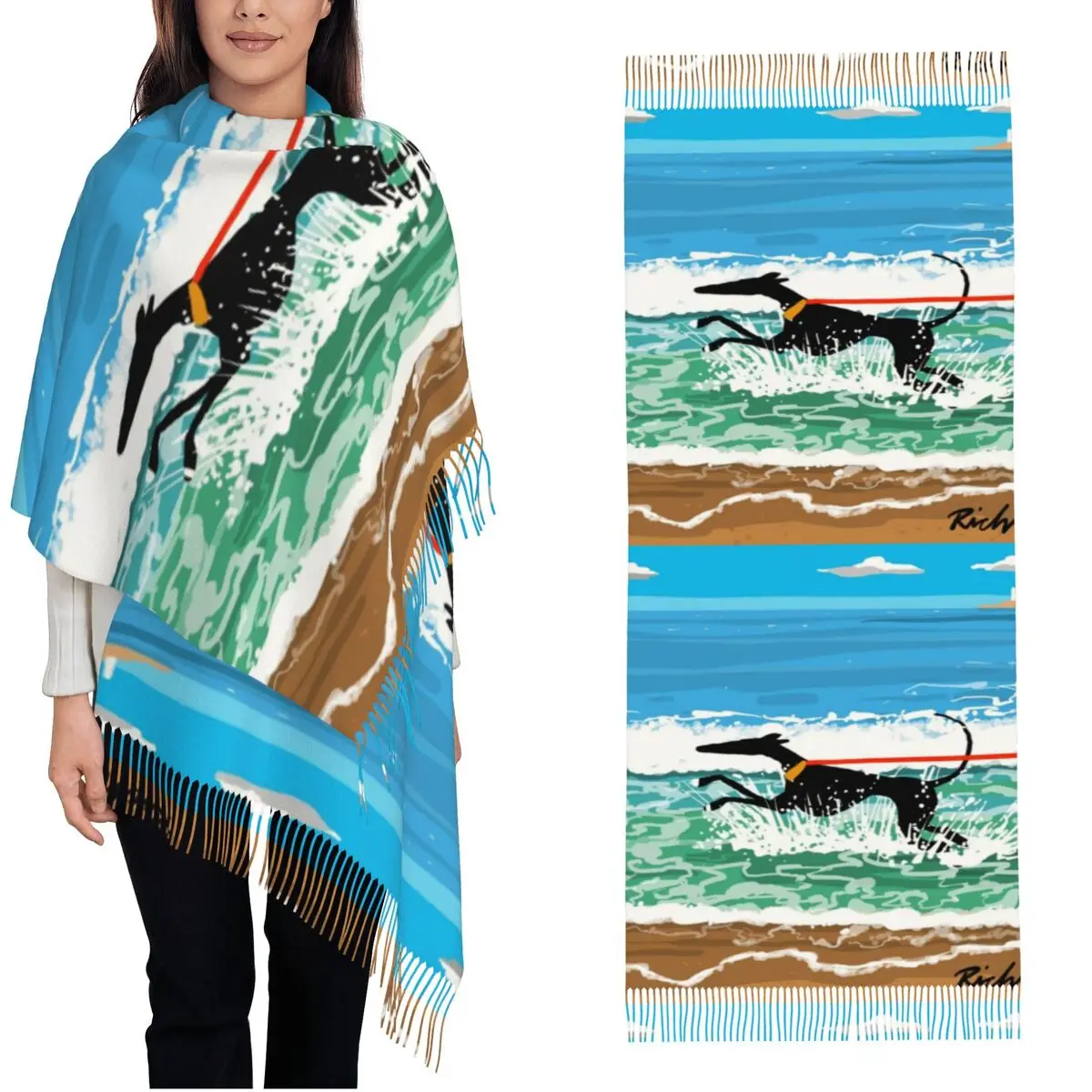 

Running In The Sea Shawl Wraps for Women Warm Large Long Scarf Greyhound Whippet Lurcher Dog Pashminas Shawl Scarves