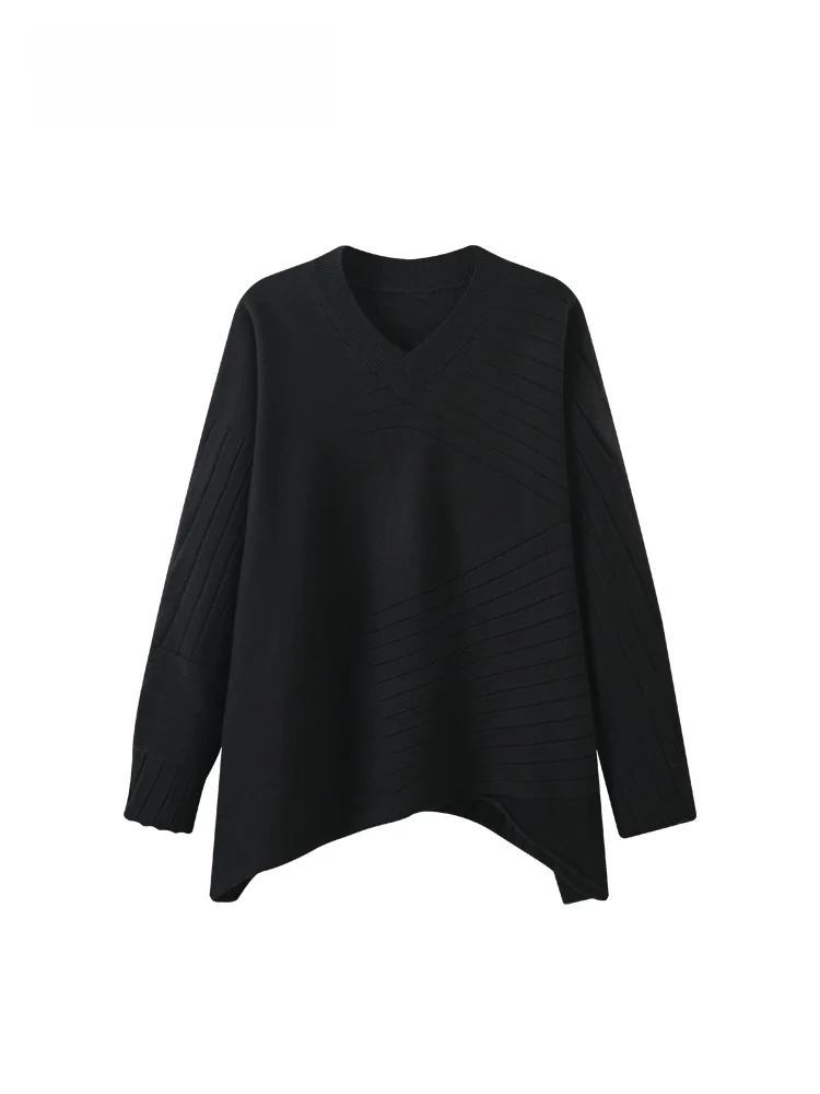 

Loose Long Sleeve V-Neck Knitwear Women's Autumn Winter New Style plus Size Irregular Korean Style Fleece-Like Innerwear