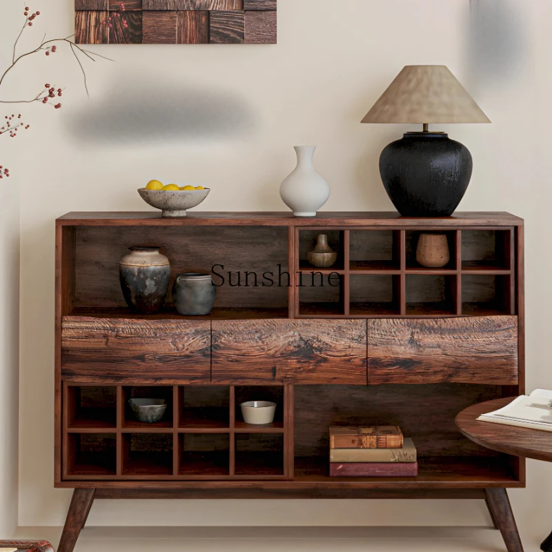 

Wabi Sandy Wind Solid Wood Entrance Cabinet Weathered Wood Dining Side Locker