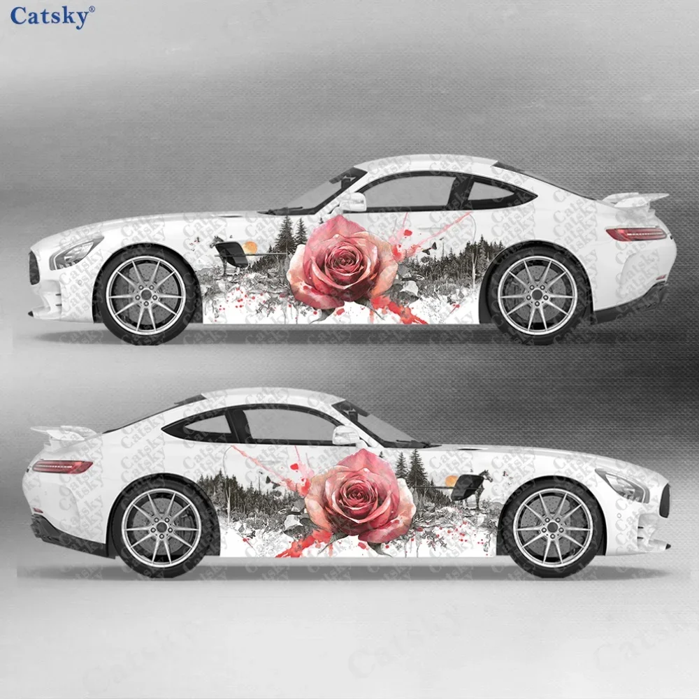 2pcs Rose flower scenic sticker, suitable for cars and trucks, durable, fade-resistant, easy to install and remove - Enhance the