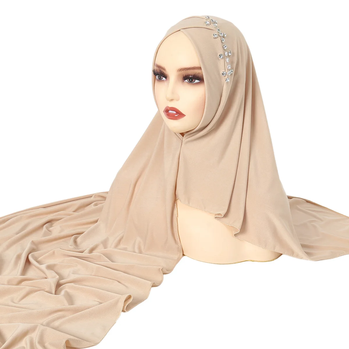 

1PC Women's headscarf, rhinestone Muslim solid color headscarf, suitable for all seasons