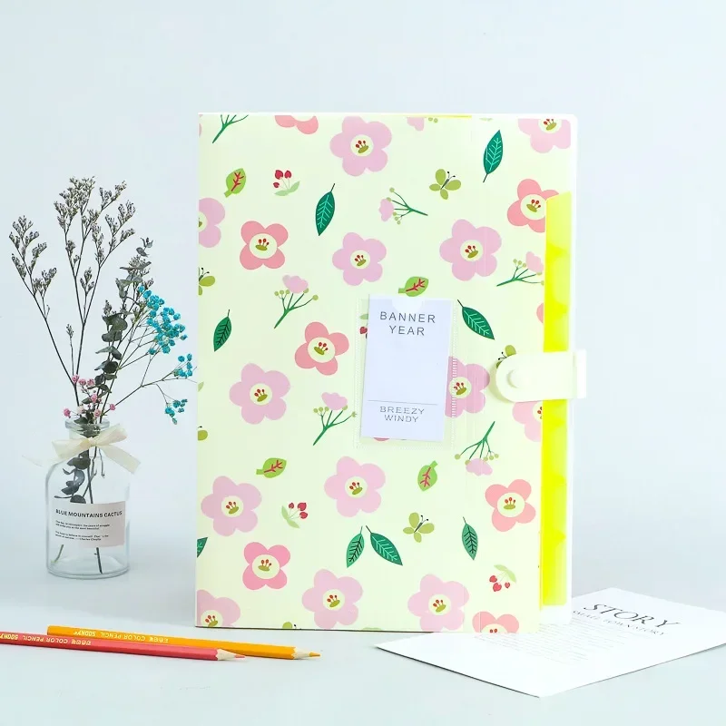 Waterproof Flower A4 File Bag Organizer Data Book Document Large Capacity File Pouch Bill Folder Holder Office Stationery