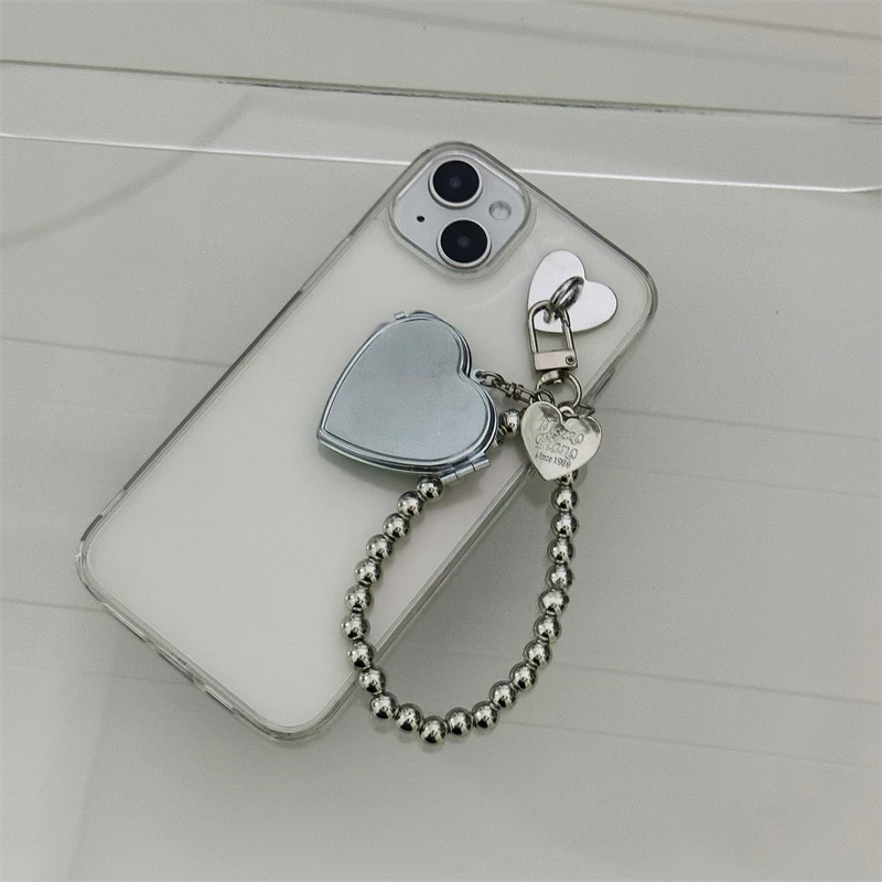 Koreaanse INS schattige liefde hart spiegel kraal telefoon charme hanger sleutelhanger voor iPhone 16 voor tas meisje telefoon riem Lanyard ketting sleutelhanger