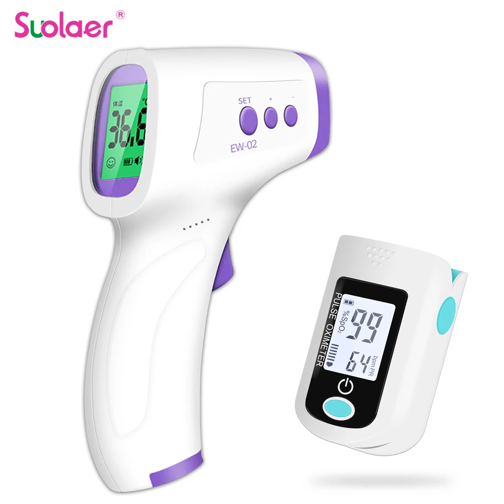 Digital Infrared Thermometer Forehead Body Non-Contact Fever Thermometers Medical Portable Finger Pulse Oximeter Blood Oxygen