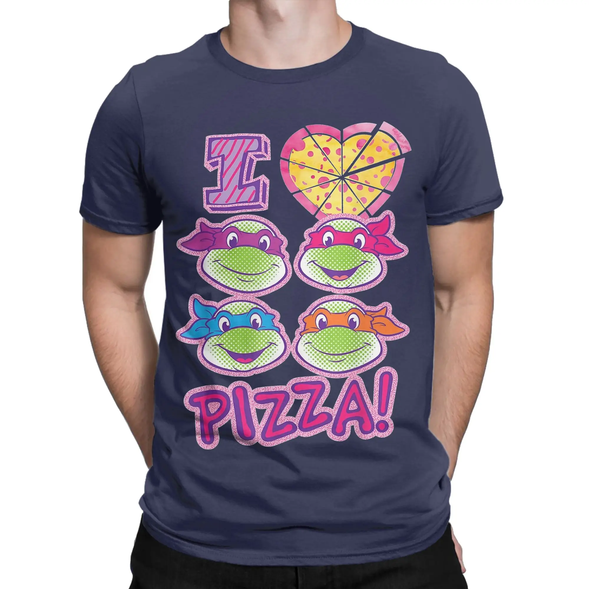 TMNT T-Turtles Super Heroes Love Pizza Retro Tshirt Unisex 100%Cotton Clothes Retro Round Neck Short Sleeve
