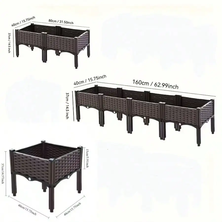 Garden Planting Box With Drainage System And Drainage Holes, Traditional Black Woven Plastic Container, Suitable For Balconies, Outdoor Gardening, Vegetables, Flowers, Lawns, With A Sturdy And Lightweight Structure.