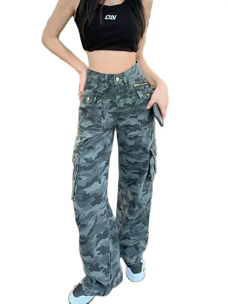 

2024 New Camouflage Jeans Woman High Waist Baggy Pants Baggy Pants Casual Denim Trouser Y2k Streetwear Instagram Jean