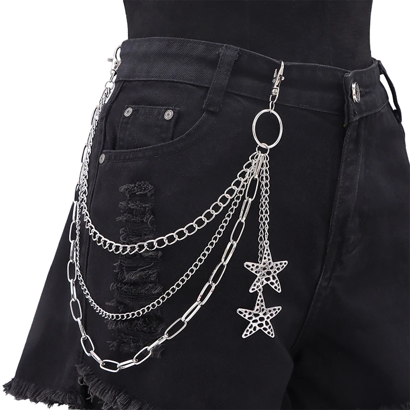 Punk Steet Keychains Chain Women Men Moon Star Rivets Accessories Choice Rock Goth Pants Waist Belt Chain On Jeans Jewerly