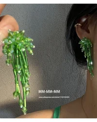 2025 Handmade Crystal Tassel Dangle Earrings | Baroque Pearl Firework Flower Design | Elegant Statement Jewelry for Women