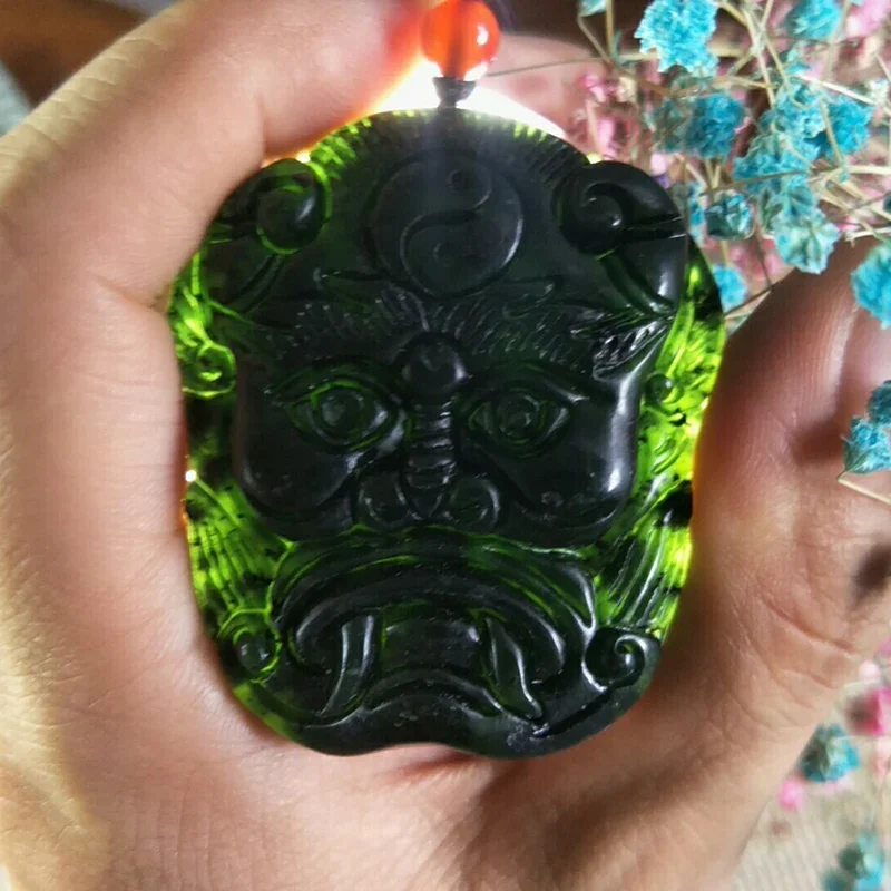 Natural Black-Green Jade Animal Jade Pendant Jewelry Lucky Exorcise Evil Spirits Safety Auspicious Charms Fine Jewelry