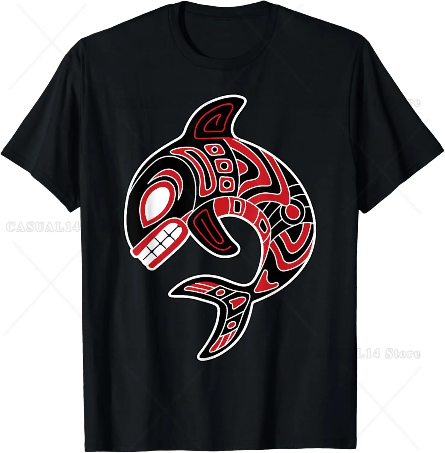 

Northwest Coast Orca Native Totem Killer Whale T-Shirt Unisex Cotton Short Sleeve Animal Design Tee
